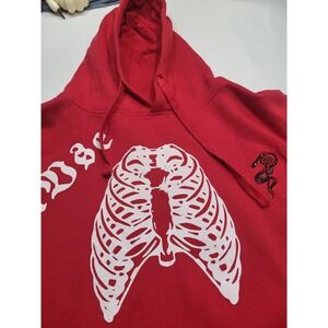 Zuni‎ Super Soft Red Skeleton Large Hoodie Embroidered Rose And Snake Metal